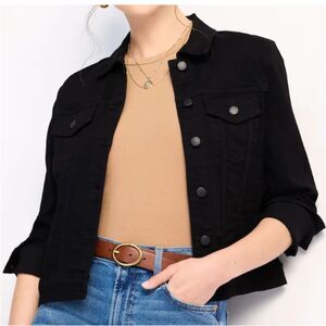 JUST USA Distressed Hem Denim Jean Jacket Black Large